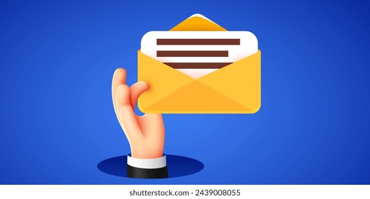 Cartoon hand holding or receiving mail. Messaging concept. Vector illustration 