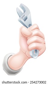 A cartoon hand holding a spanner or wrench