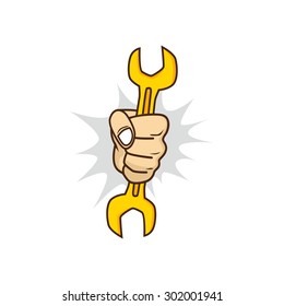 cartoon hand holding wrench character vector illustration