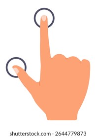 Cartoon hand interacting with a multi touch digital screen, using the index finger and thumb to touch two distinct points against a clean white background