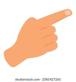 Cartoon hand with light skin tone pointing with index finger to the right