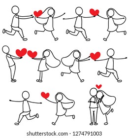 Cartoon Hand Line Drawing Love Character Stock Vector (Royalty Free ...