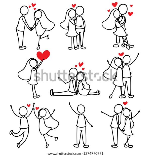 Cartoon Hand Line Drawing Love Character Stock Vector (Royalty Free ...