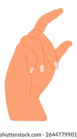 Cartoon mão fazendo um gesto de medir uma pequena quantidade, beliscando delicadamente com polegar e dedo indicador, isolado contra um fundo branco limpo, transmitindo um sinal não verbal sutil