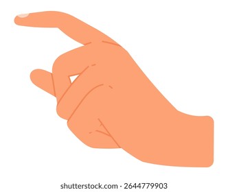 Cartoon hand making a gesture of pointing with the index finger while delicately holding a small object between the other fingers, conveying a clear nonverbal message