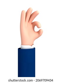 Cartoon hand making OK gesture isolated in white background. Hand in cartoon style shows ok sign. Vector illustration.