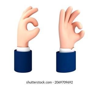 Cartoon hand making OK gesture isolated in white background. Hand in cartoon style shows ok sign. Vector illustration