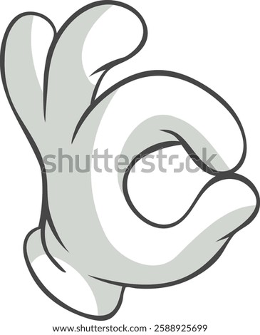 Cartoon hand making an ok gesture, symbolizing agreement and approval, representing a universal expression of positivity, satisfaction, and non verbal communication