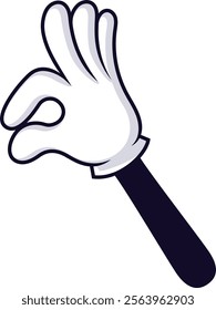 Cartoon hand making an OK sign with thumb and index finger forming a circle while other fingers are raised, expressing approval and agreement in a fun, positive manner