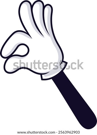 Cartoon hand making an OK sign with thumb and index finger forming a circle while other fingers are raised, expressing approval and agreement in a fun, positive manner