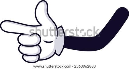 Cartoon hand making a playful gun gesture, with index finger and thumb extended like a pistol, expressing both humor and a hint of threat in a whimsical manner
