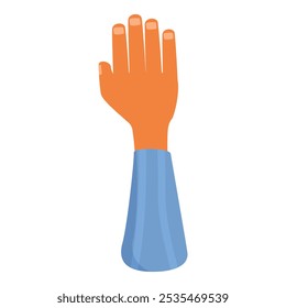 Cartoon hand making stop gesture, showing five fingers, isolated on white background