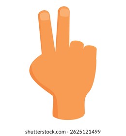 Cartoon hand making victory gesture, peace sign, or number two on a white background