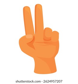 Cartoon hand making victory or peace sign with two fingers raised up, isolated on white background