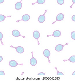 cartoon hand mirror seamless pattern, cute background of care accessory, vector illustration