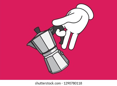 Cartoon hand with moka coffee pot
