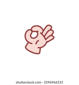 Cartoon Hand OK Sign Icon – Circle Finger Gesture
