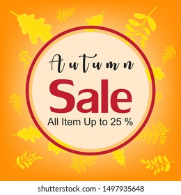 Cartoon hand painted simple yellow color, autumn leaf falling discount season sale promotion.