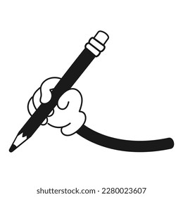 Cartoon hand with pencil. Comic retro drawing concept illustration. Drawing icon.