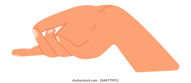Cartoon hand performing a pinching gesture with the index finger and thumb, featuring a clean, isolated illustration against a white background, emphasizing simplicity and communication
