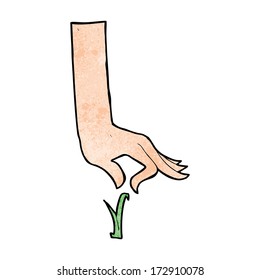cartoon hand picking blade of grass