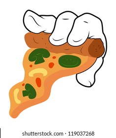 Cartoon Hand - Pizza - Vector Illustration