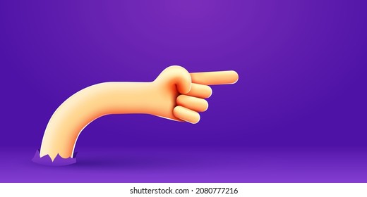 Cartoon hand pointing direction. Cartoon 3d style hand. Vector illustration.