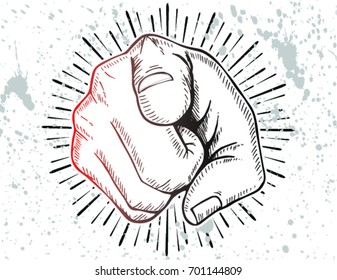 A cartoon hand pointing finger knuckles front on