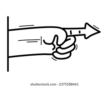 Cartoon hand pointing finger in a shape of arrow vector flat style illustration isolated on white, humorouse cursor sign.