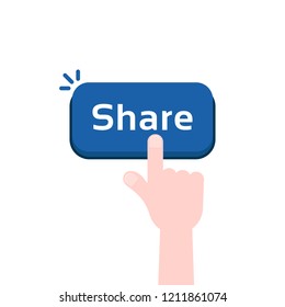 cartoon hand press on share button. flat simple modern repost now logotype graphic design element isolated on white background. concept of show interesting or viral content to other users or friends