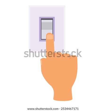 Cartoon hand pressing a white light switch with its index finger