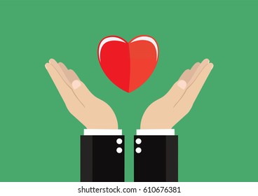 Cartoon, Hand protects the heart., vector eps10