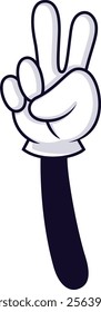 Cartoon hand raising two fingers in a peace sign gesture, representing victory, freedom, and a cheerful, positive message. Ideal for nonverbal communication and expression