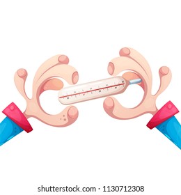 Cartoon hand with red thermometer. Vector eps 10
