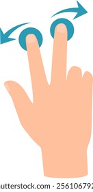 Cartoon hand rotating with two fingers on a touchscreen, illustrating a multi touch rotate gesture commonly used in modern digital devices for navigation and interaction