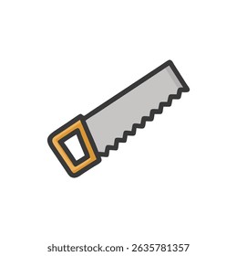 Ilustração da serra manual do desenho animado no fundo branco para a construção