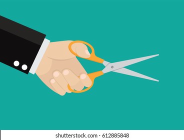 Cartoon, Hand with scissors., vector eps10