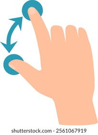 Cartoon hand scrolling on a touchscreen with an index finger, accompanied by two arrows indicating the direction of movement, symbolizing user interaction with digital devices