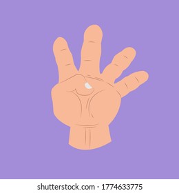 Cartoon Hand Showing Four Fingers. Vector Illustration Isolated
