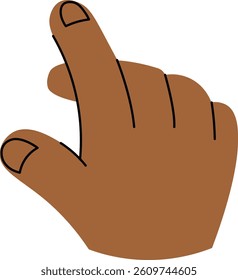A cartoon hand showing a gesture with two fingers raised in a simple style. The fingers are positioned to form a specific sign with clear outlines. Cartoon vector illustration.