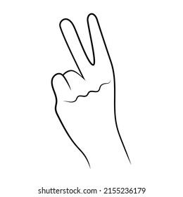 Cartoon Hand Showing Number 2 Outline Vector.