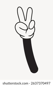 Cartoon hand showing peace sign. Peace gesture with cartoon hand. Black and white cartoon hand with peace sign. Simple cartoon hand illustration vector.