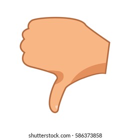 Cartoon hand showing thumb down. Vector illustration isolated