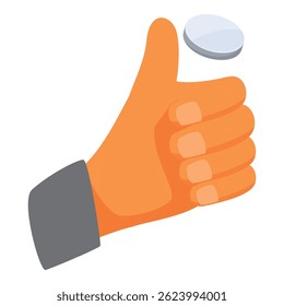 Cartoon hand showing thumbs up gesture flipping a coin in the air