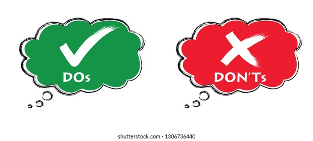 Cartoon hand and signboard vote. Accept or unaccepted vote. Don't or Dont Do's or don'ts. Unlike or dislike day hands. Compliments, oke or like hand thumb up or thumbs down. Yes or no feedback.