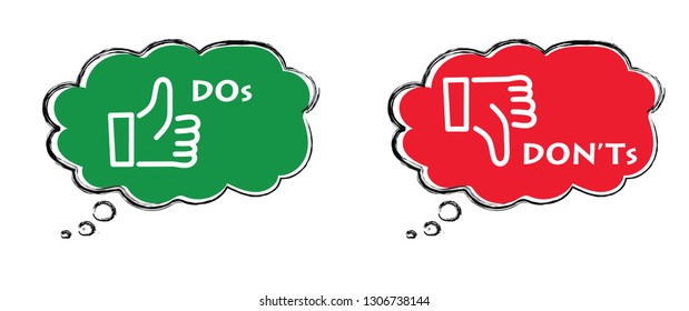Cartoon hand and signboard vote. Accept or unaccepted vote. Don't or Dont Do's or don'ts. Unlike or dislike day hands. Compliments, oke or like hand thumb up or thumbs down. Yes or no feedback.