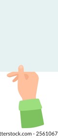 Cartoon hand snapping fingers while holding a blank sheet of paper, perfect for displaying messages or designs against a soft light blue backdrop, creating a cheerful atmosphere