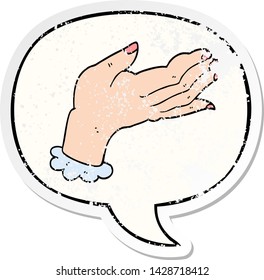 cartoon hand with speech bubble distressed distressed old sticker