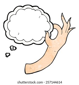 cartoon hand symbol with thought bubble
