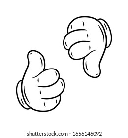 pulgar de mano caricatura arriba y abajo retro